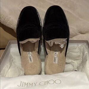Jimmy Choo Ronnie Mules Black Suede/Genuine Shearling